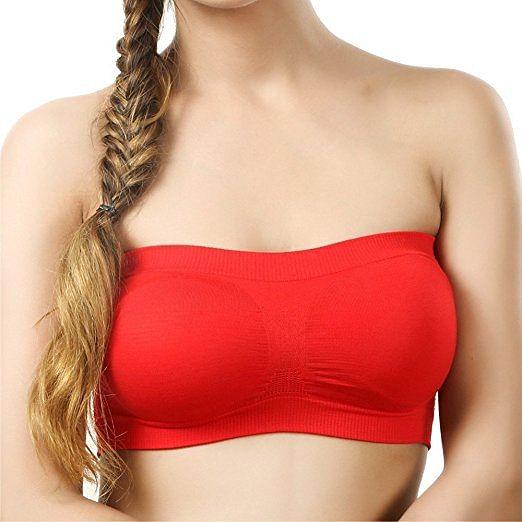 Women Lace Bandeau Bra Tube Top Bra Stretchy Strapless Bandeau with  Removable Straps and Pads